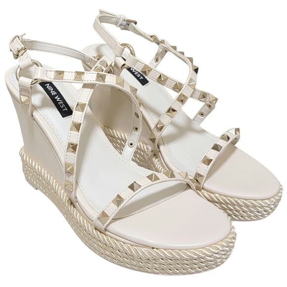 Nine West Women Platform Sandals Harte Wedge US 8M Ivory White - Picture 3 of 7